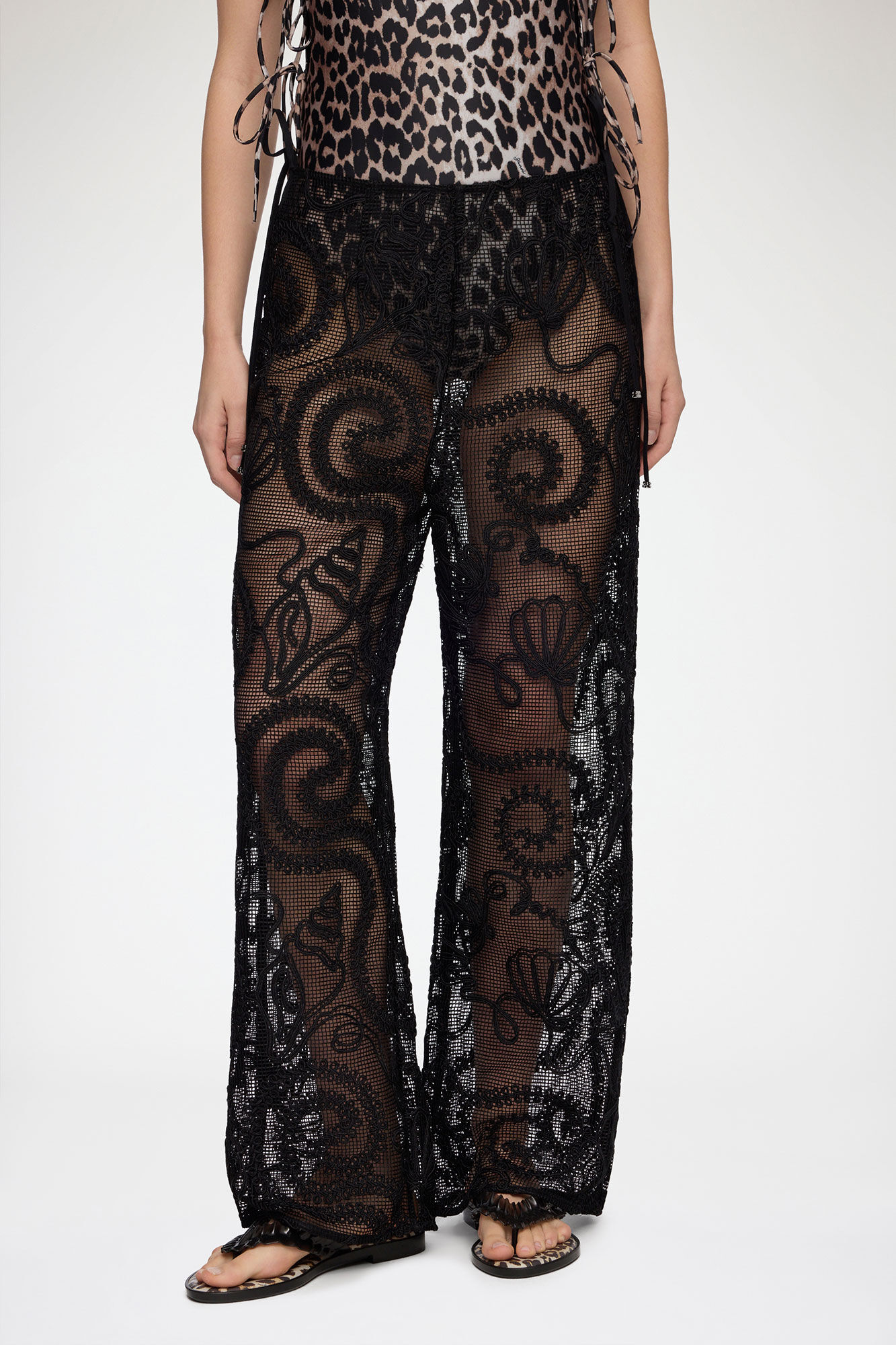 Trousers in Black Net, Recycled Polyester, in colour Black - 2 - GANNI