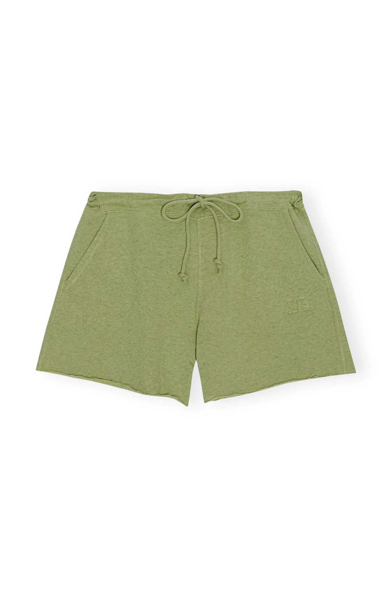 Green Isoli shorts med dragsko, Cotton, in colour Leek Green - 1 - GANNI