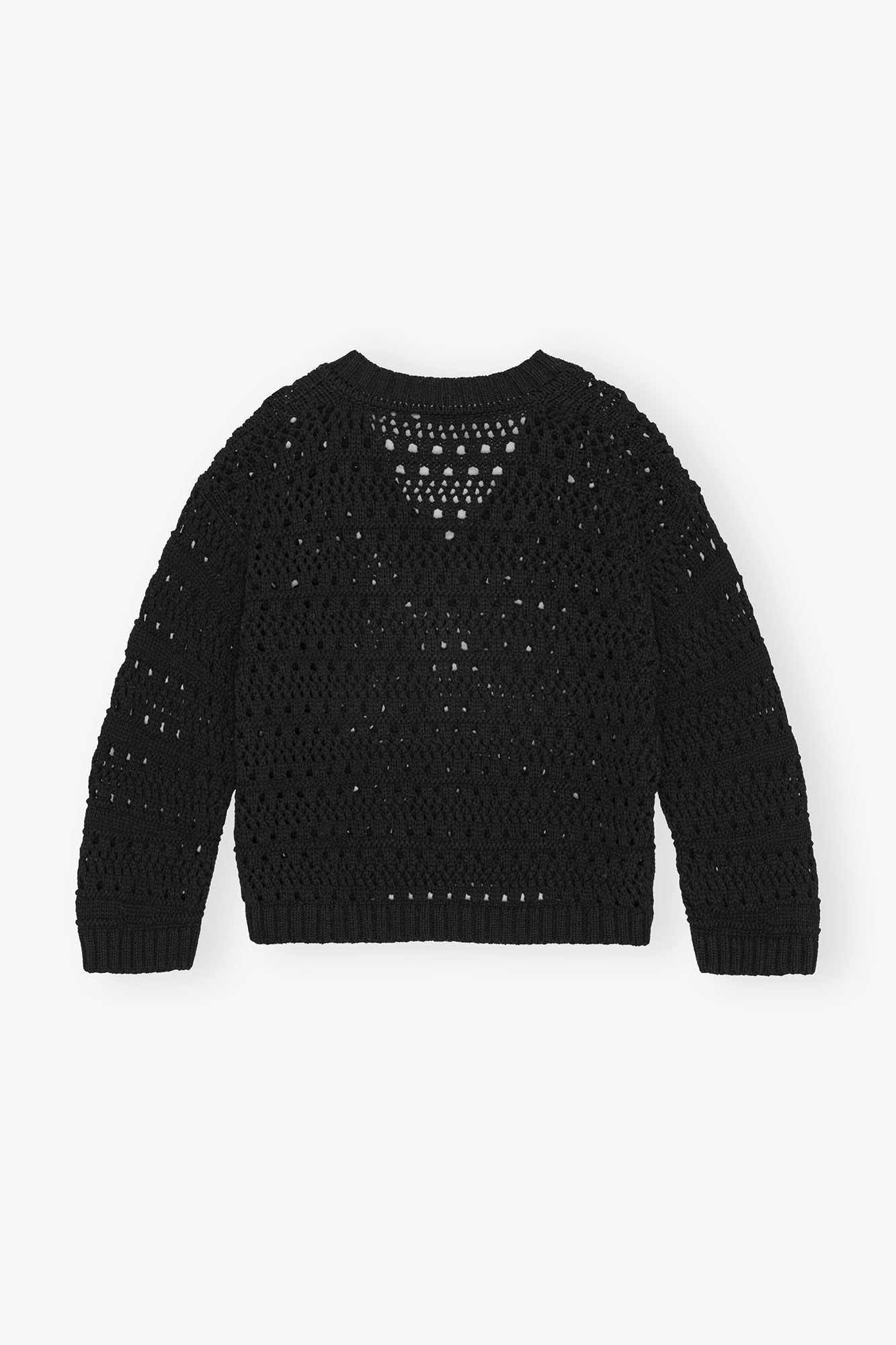 Black Crochet V-neck Jumper, Recycled Cotton, in colour Black - 2 - GANNI
