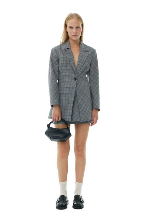 Grey Checkered Fitted Blazer, in colour Frost Gray - 2 - GANNI