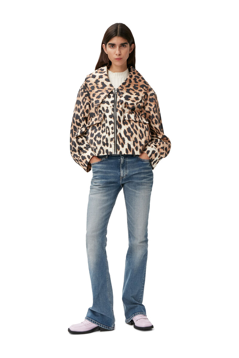 Short Leopard Jacket, Hemp, in colour Big Leopard Almond Milk - 2 - GANNI