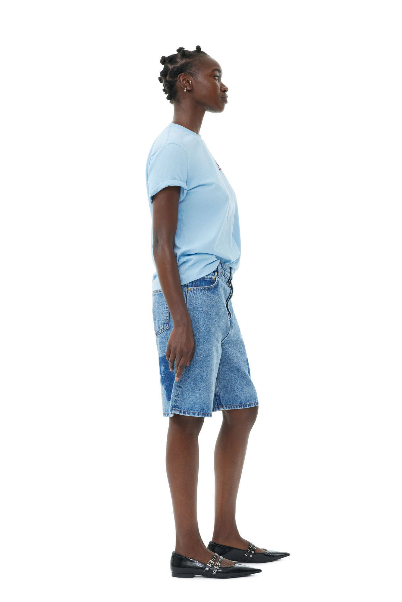 Blue Relaxed Loveclub T-shirt, Cotton, in colour Powder Blue - 3 - GANNI