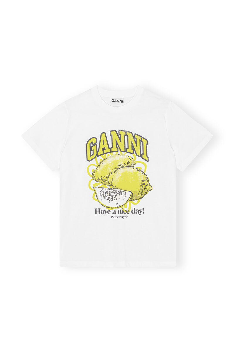 White Relaxed Lemon T-shirt, Cotton, in colour Bright White - 1 - GANNI