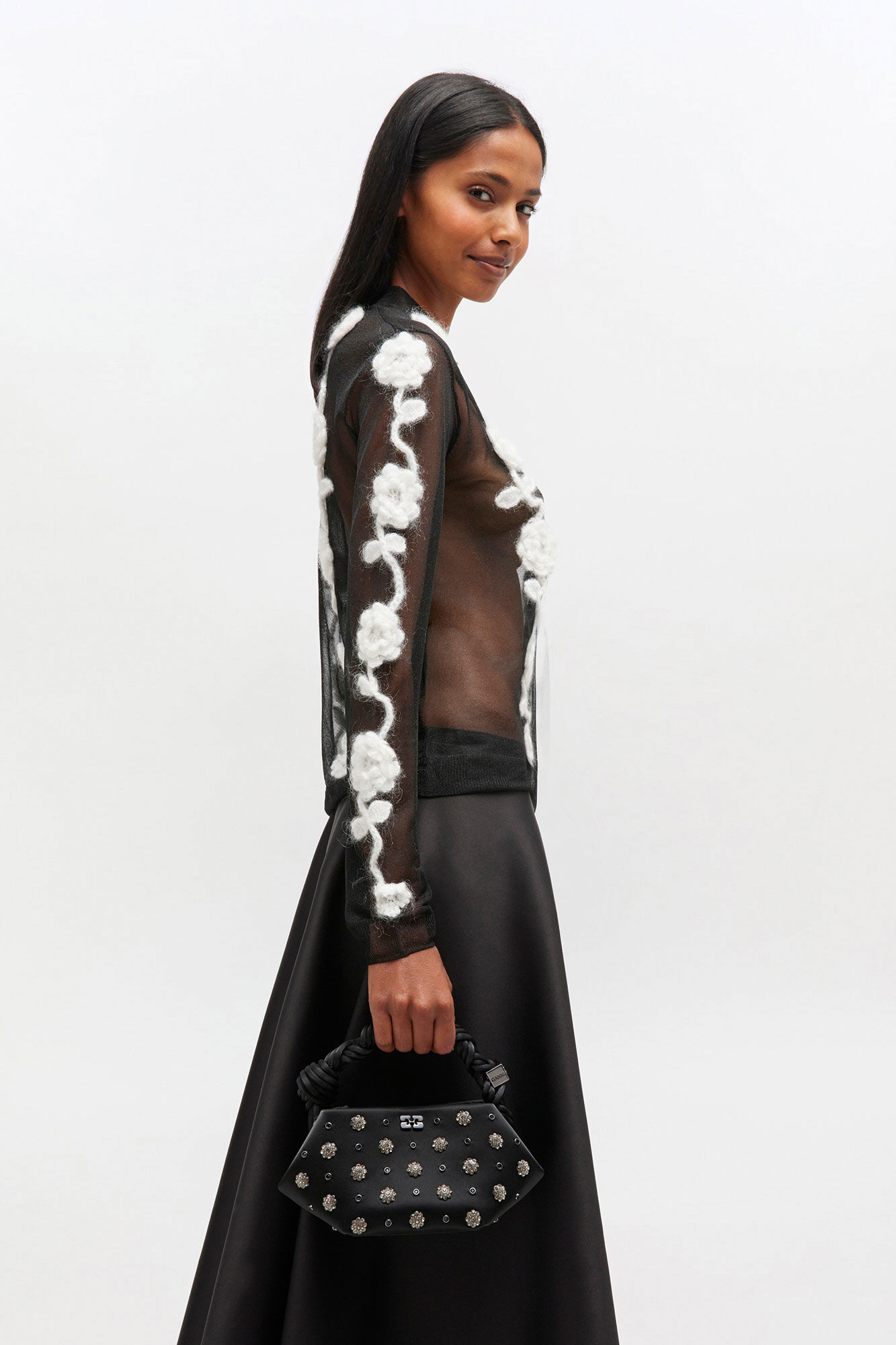 Svart mini GANNI Bou-veske med diamantmønster, Polyester, in colour Black - 1 - GANNI