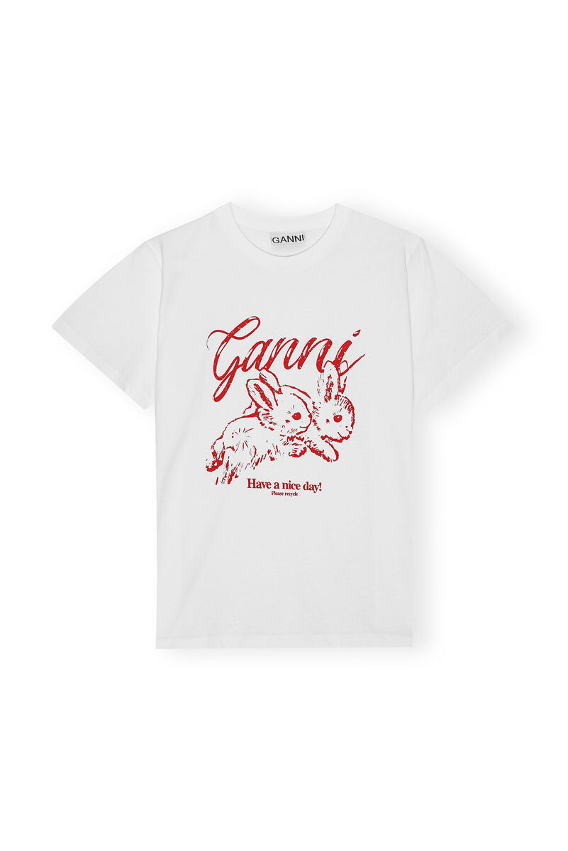 Relaxed Bunny T-shirt, Cotton, in colour Bright White - 1 - GANNI