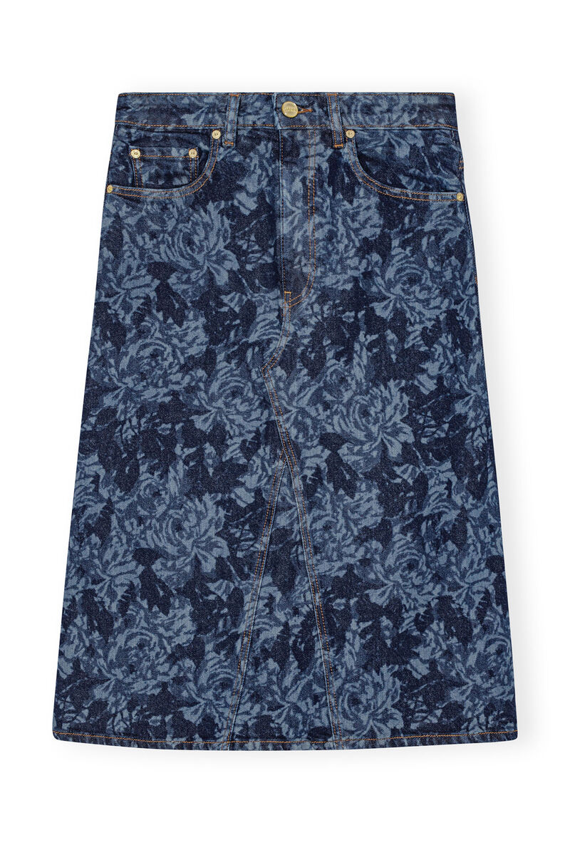 Lazer Denim Midi Skirt, Cotton, in colour Mid Blue Stone - 1 - GANNI