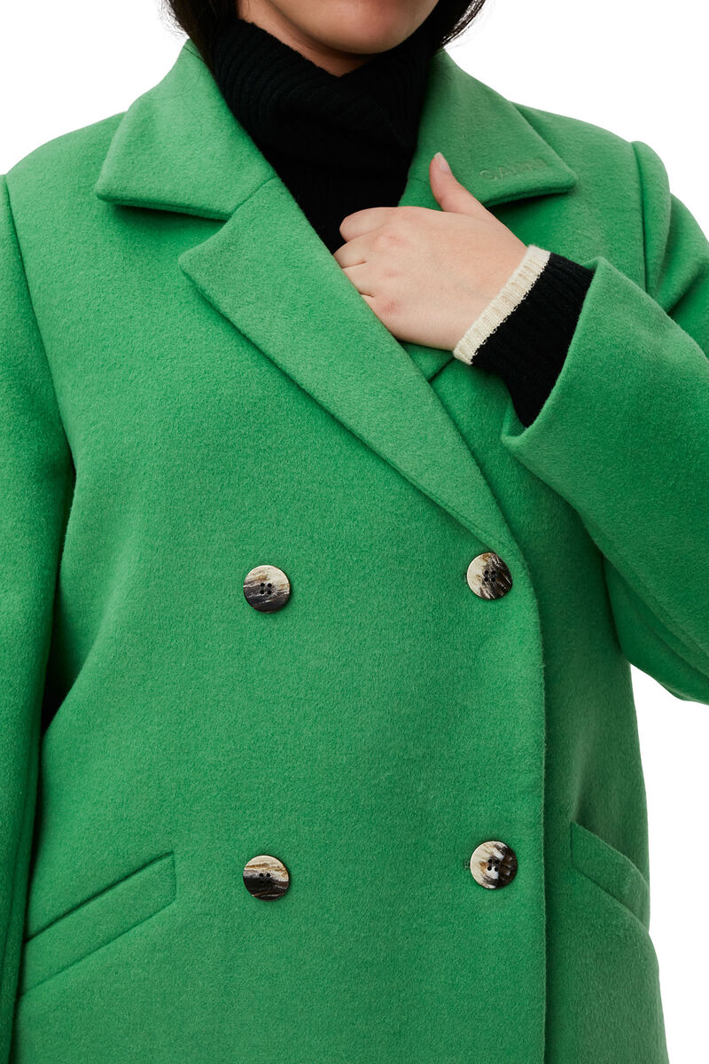Wool Coat, Polyester, in colour Kelly Green - 3 - GANNI