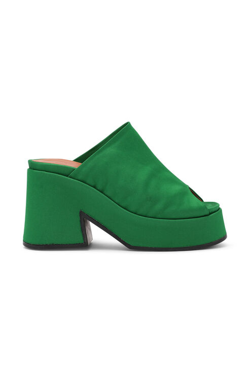 Ganni Retro Recycled Platform Mules In Kelly Green