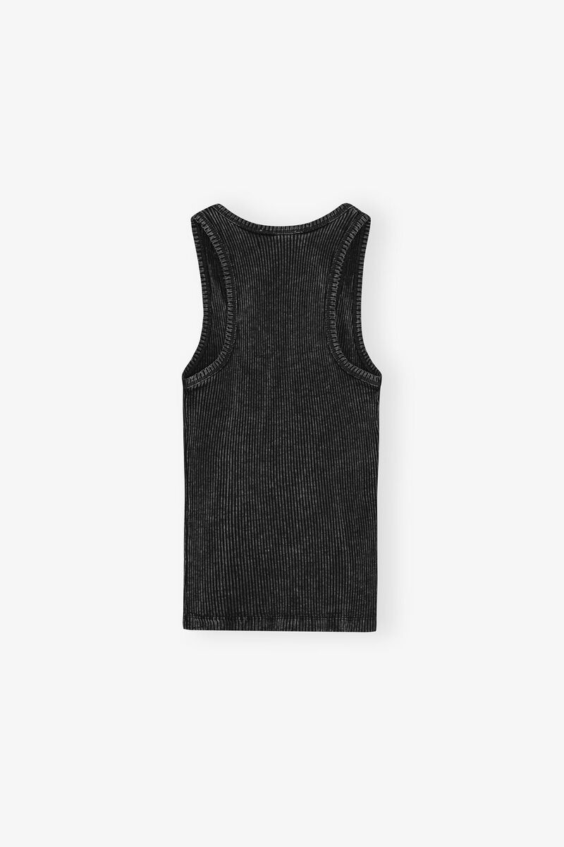 Black Washed Tank Top, Cotton, in colour Black Washed - 2 - GANNI