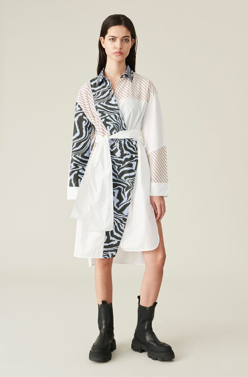 Ganni Dress Mixed Colours Animal Print/multi Colour/pattern Long Sleeved Midi Str.40