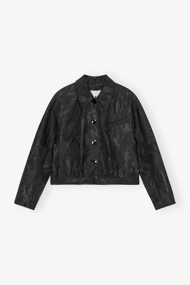 Black Textured Cloque Short Jacket, Nylon, in colour Black - 1 - GANNI