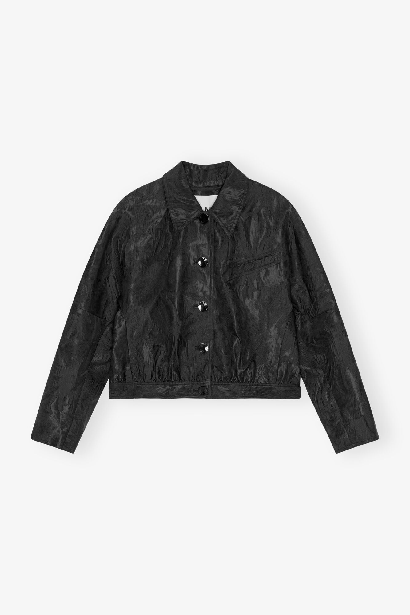 Black Textured Cloque Short Jacket, Nylon, in colour Black - 1 - GANNI