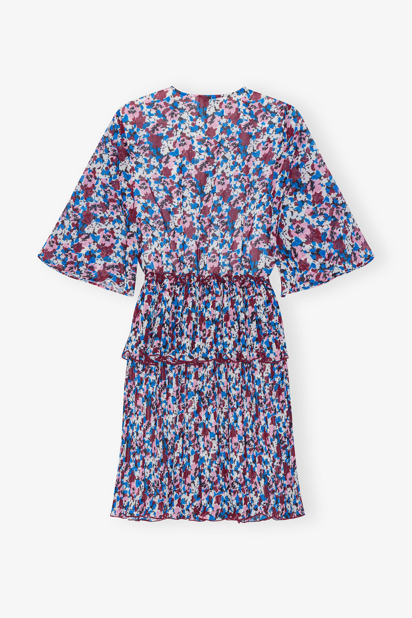 Multicolour Pleated Georgette V-neck Flounce Mini Dress | GANNI AT