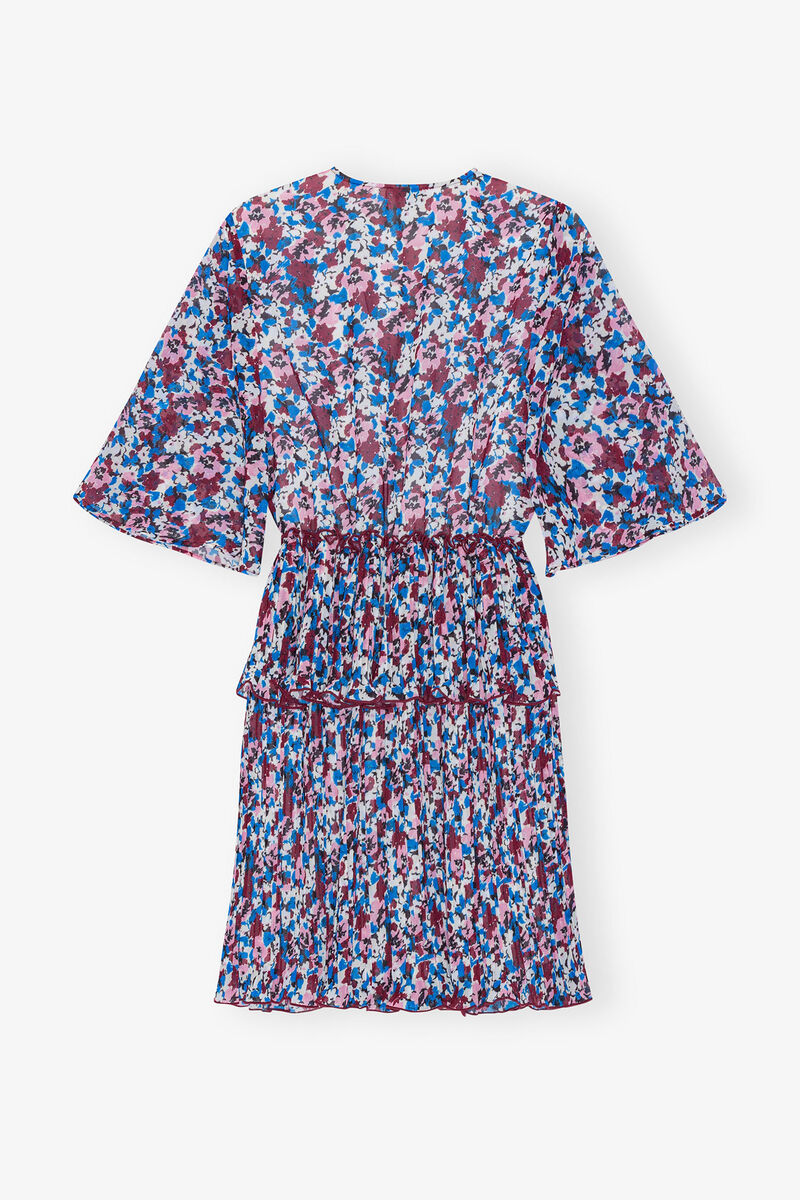 Multicolour Pleated Georgette V-neck Flounce Mini Dress, Recycled Polyester, in colour Multicolour - 2 - GANNI