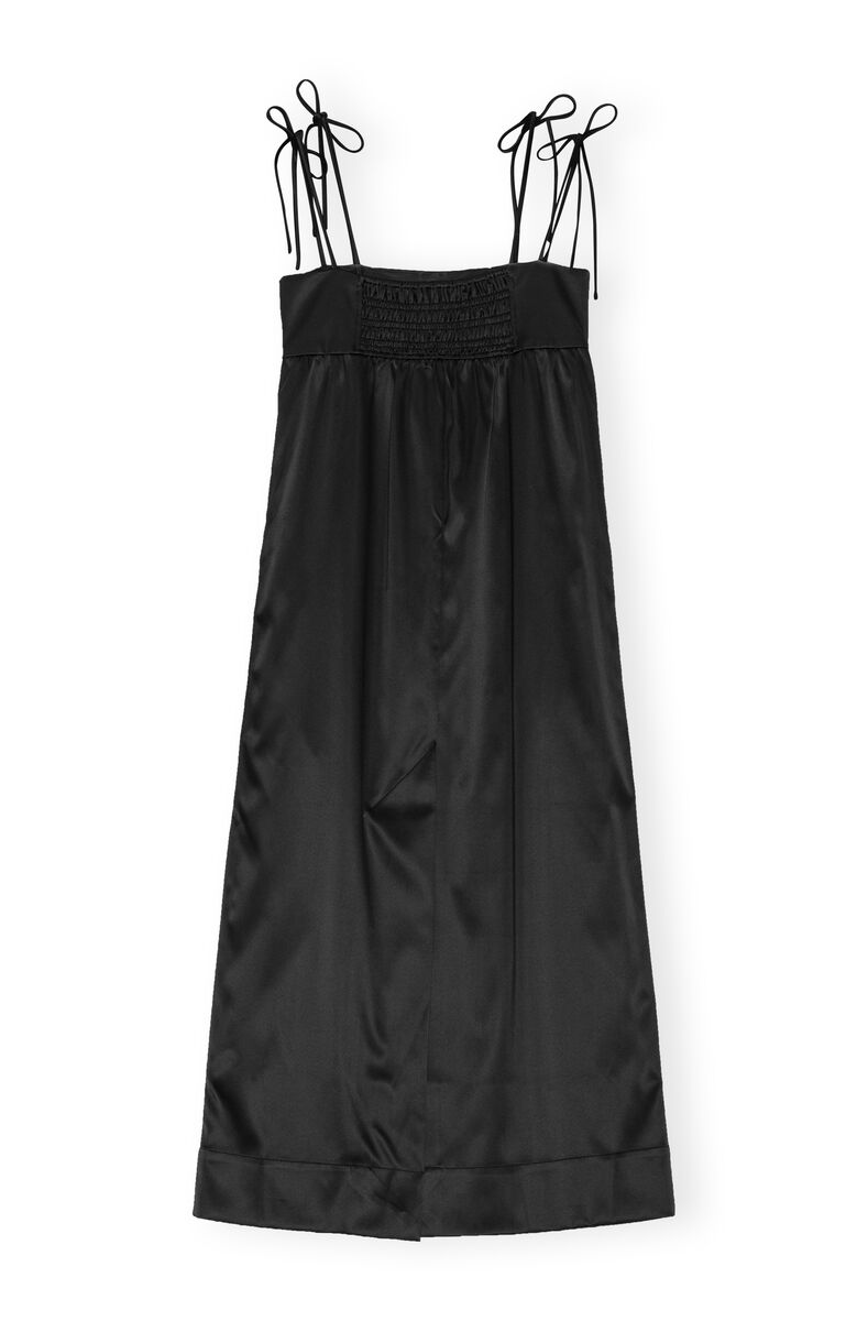 Black Black Double Satin String Long Dress | GANNI