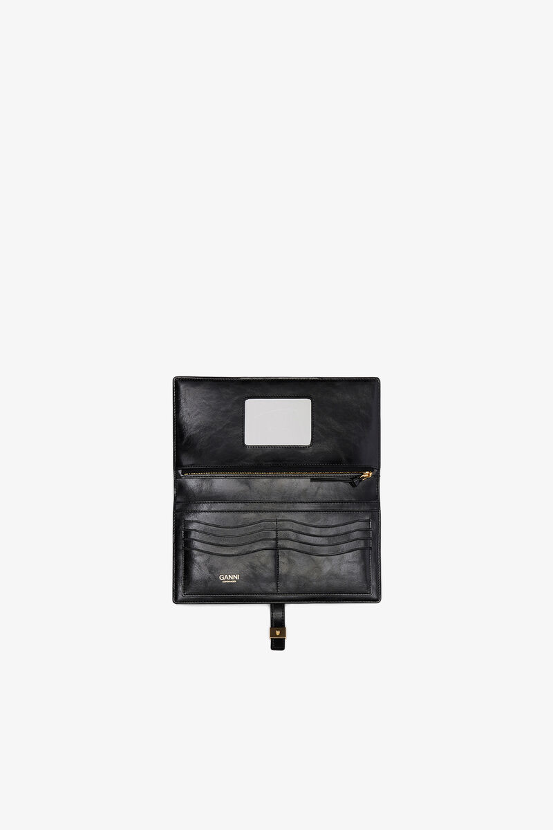 Schmaler, langer Sue-Kartenhalter in Schwarz, Recycled Leather, in colour Black - 3 - GANNI