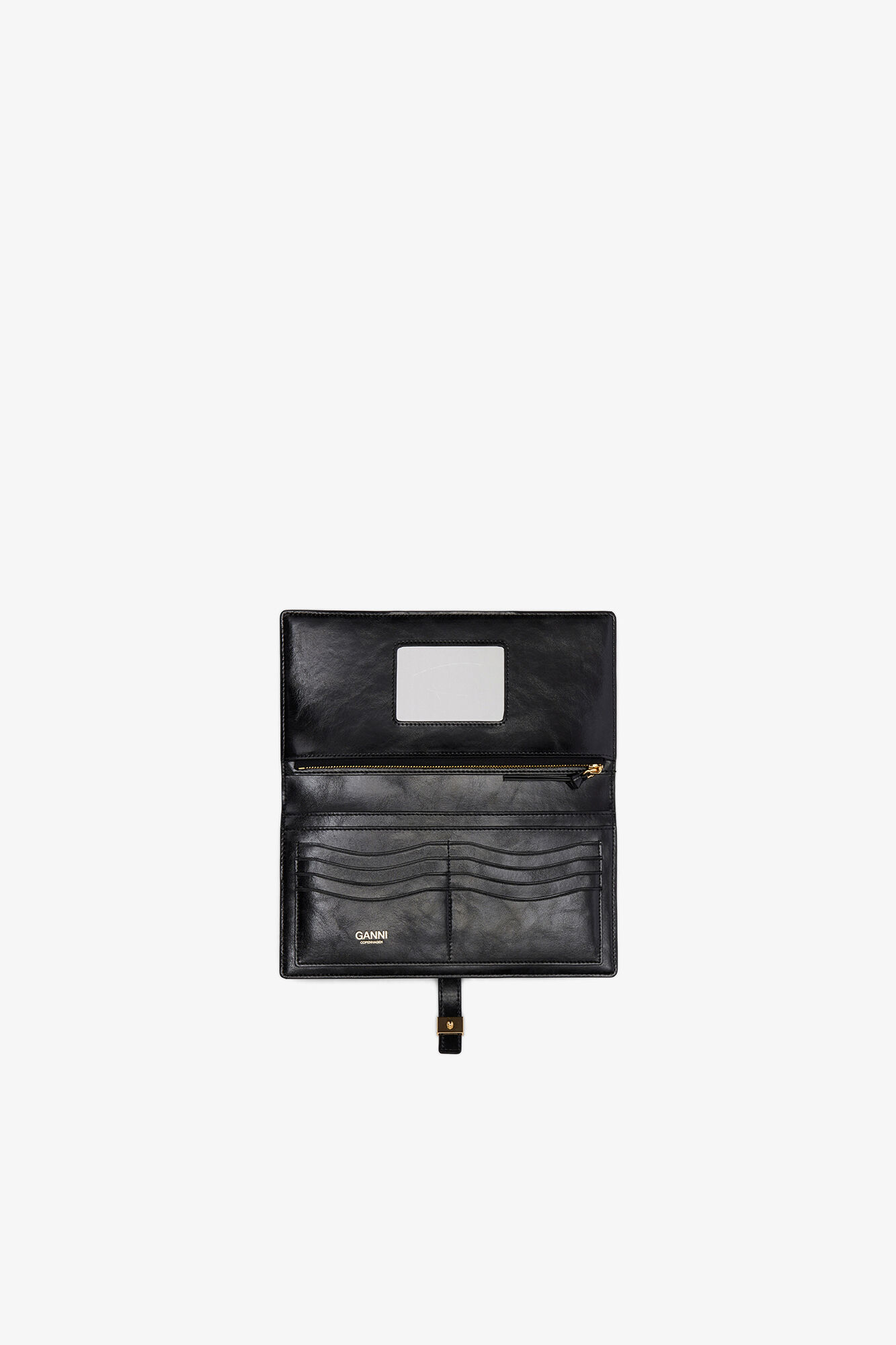 Schmaler, langer Sue-Kartenhalter in Schwarz, Recycled Leather, in colour Black - 3 - GANNI