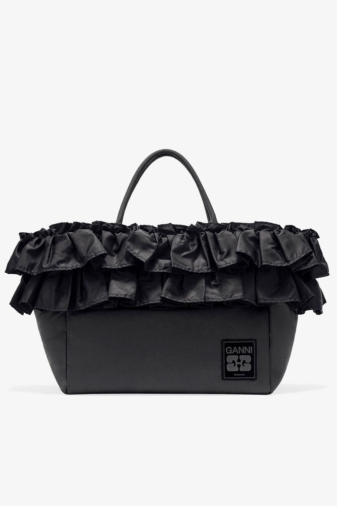 Black XXL Ruffle Tote, Black