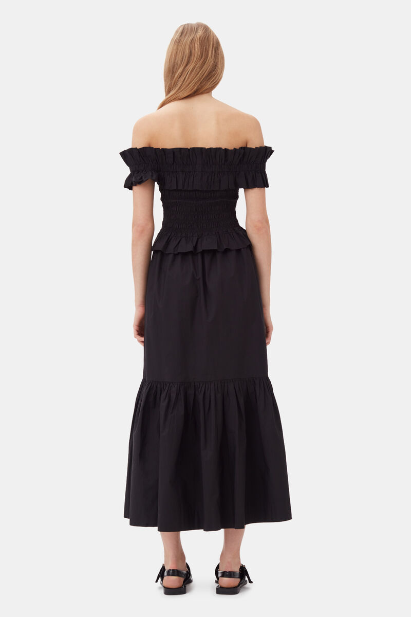 Black Gesmoktes Off-Shoulder-Oberteil aus Cotton Poplin | GANNI DE
