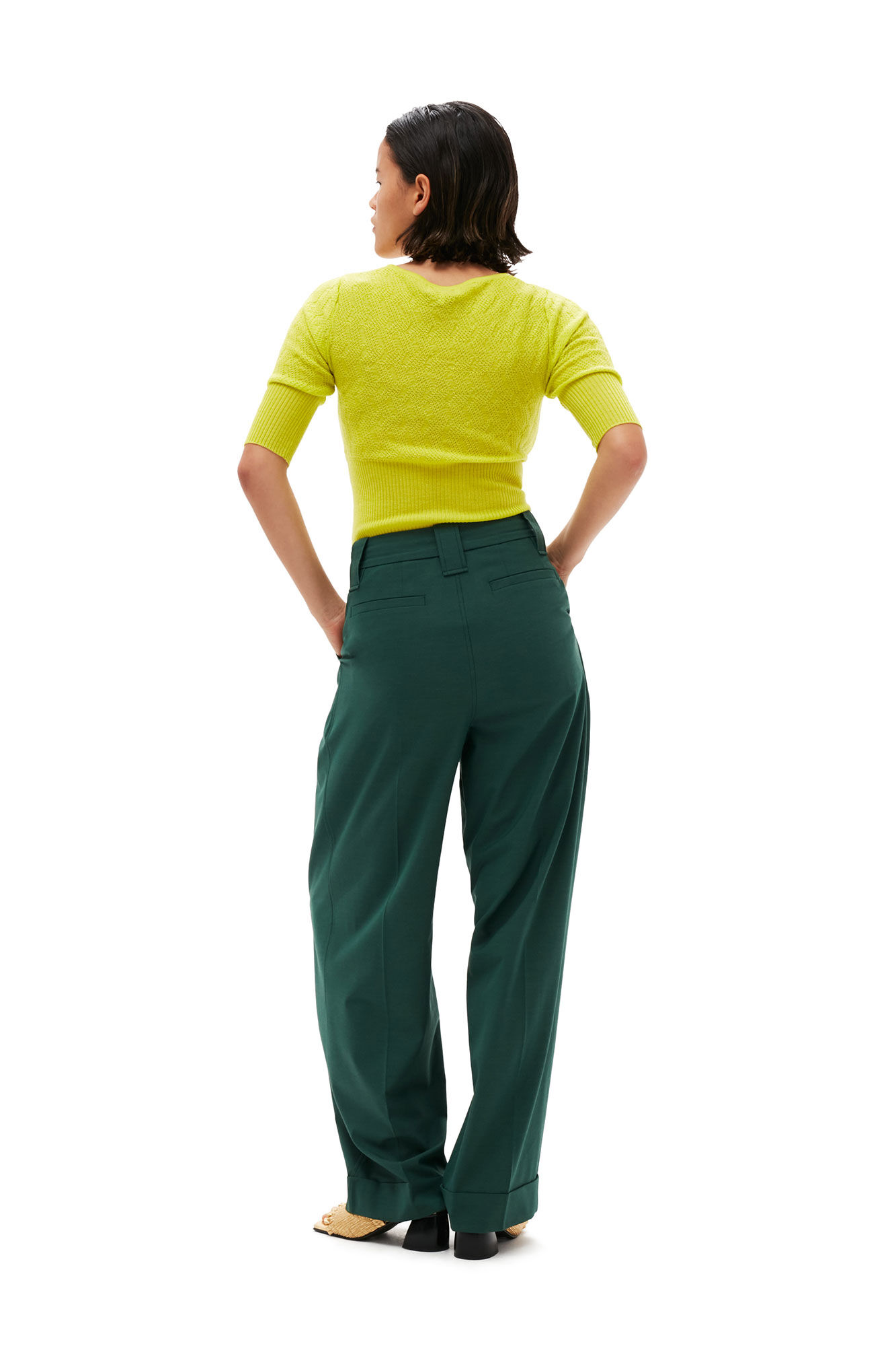 Drapey Melange Pleat Pants, Elastane, in colour Trekking Green - 2 - GANNI