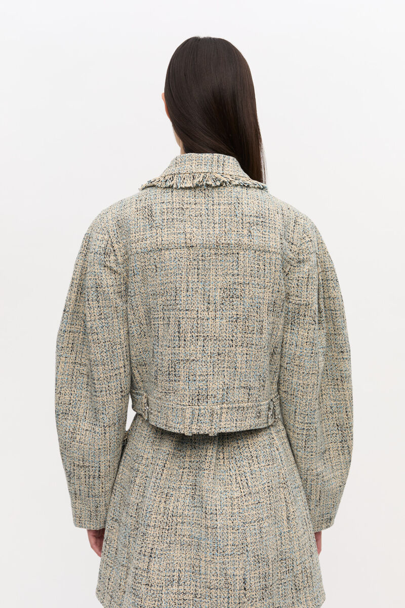 Short Tweed Jacket, Cotton, in colour Alaskan Blue - 4 - GANNI