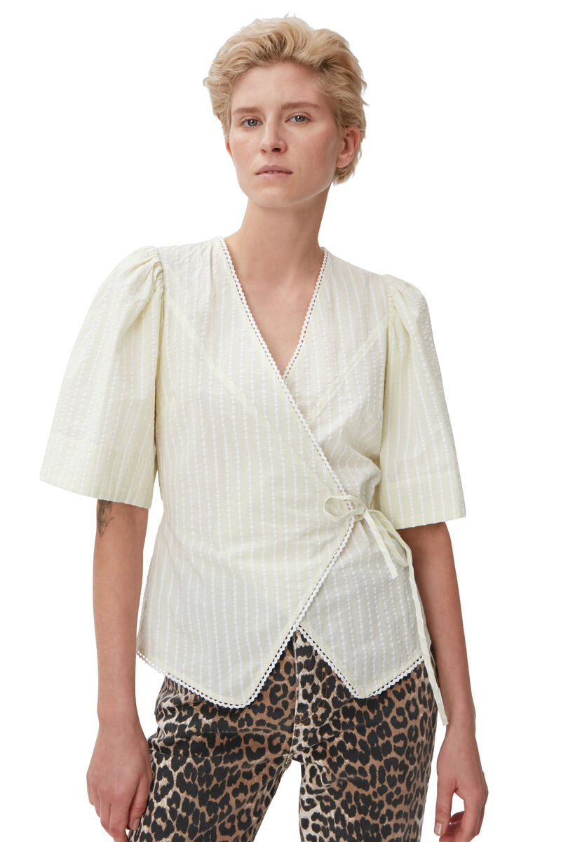 Top portefeuille en seersucker, Cotton, in colour Stripe Flan - 3 - GANNI