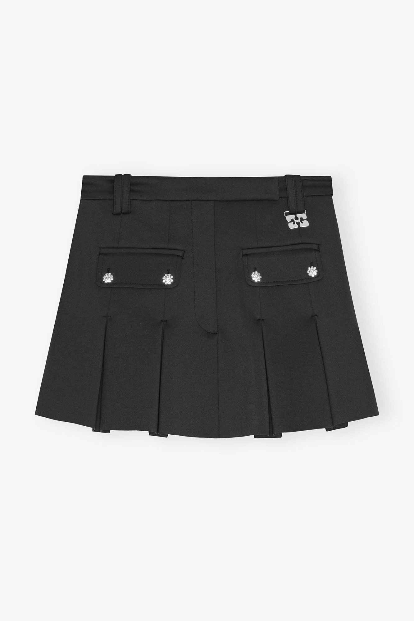Black Pleated Mini Skirt, Elastane, in colour Phantom - 1 - GANNI