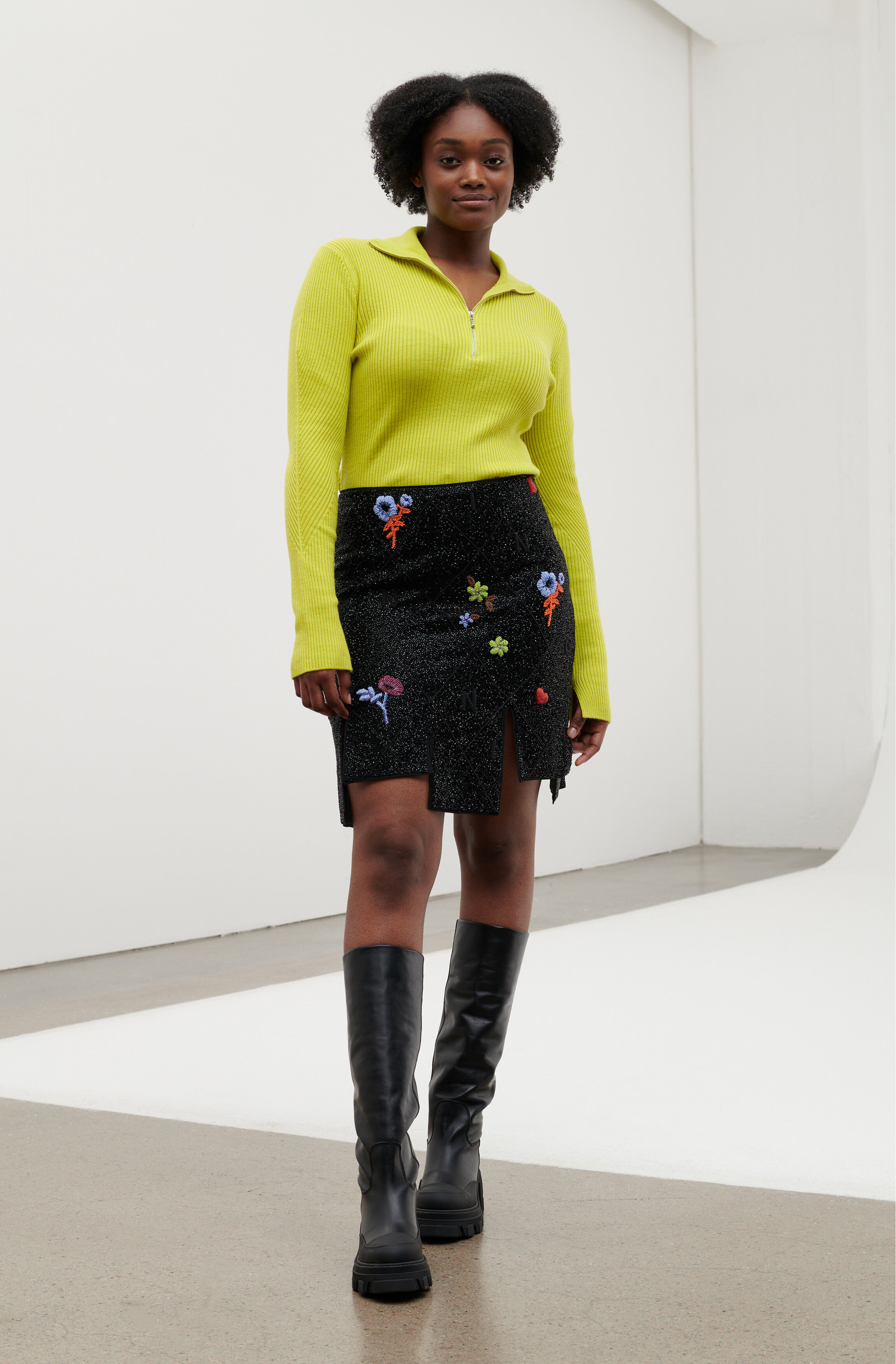 Black Beaded Carwash Mini Skirt | GANNI CH