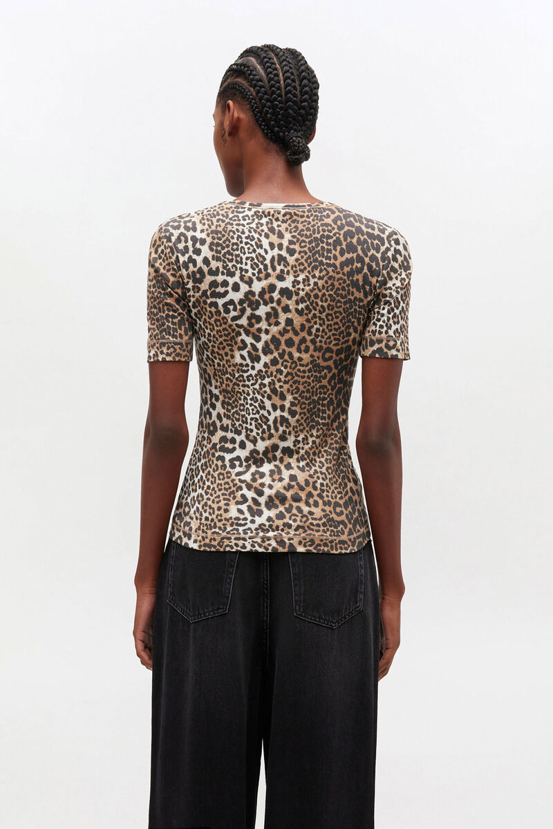 Leopard Rib T-shirt, in colour Leopard - 3 - GANNI