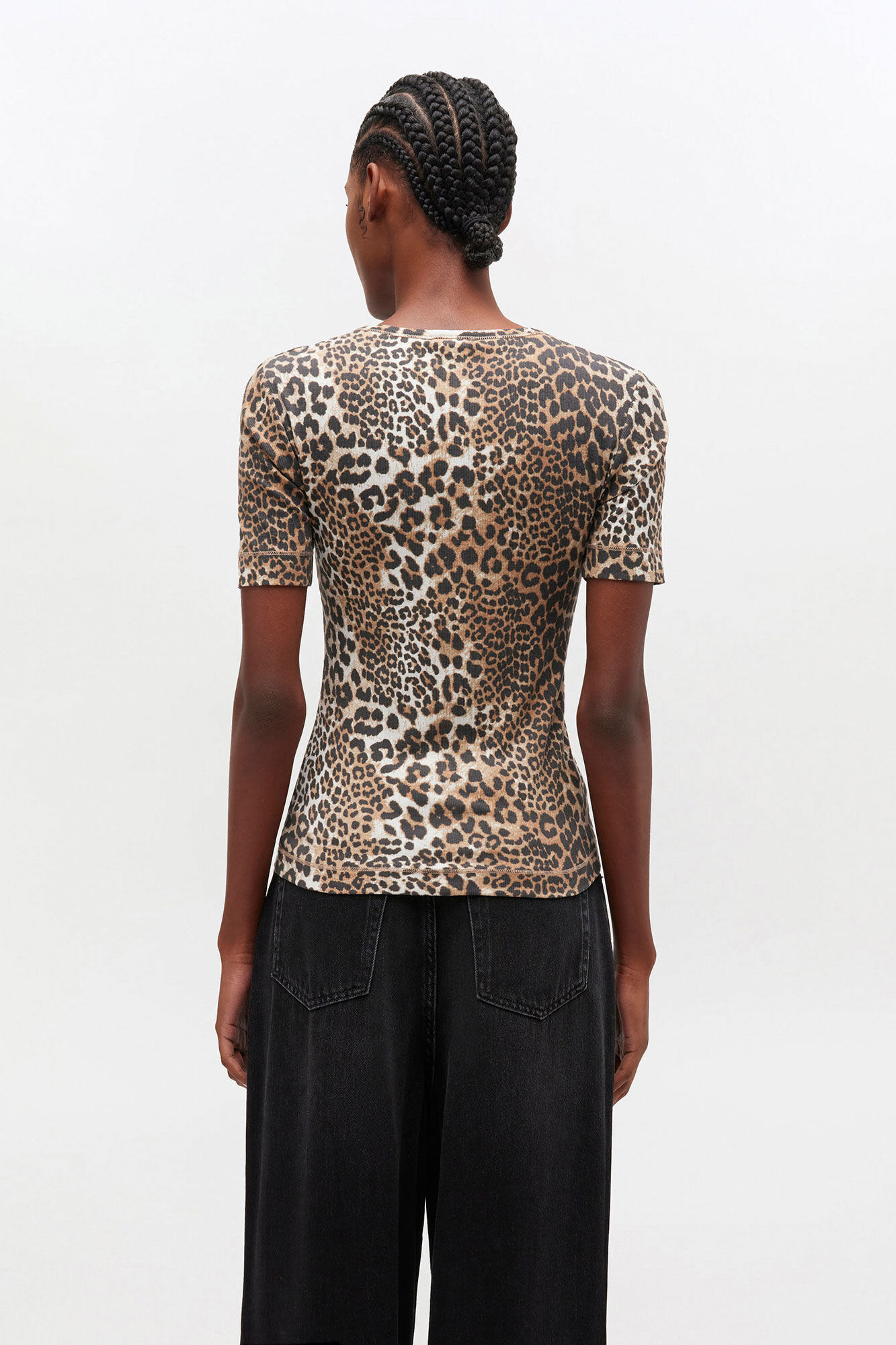 Leopard Rib T-shirt, in colour Leopard - 3 - GANNI