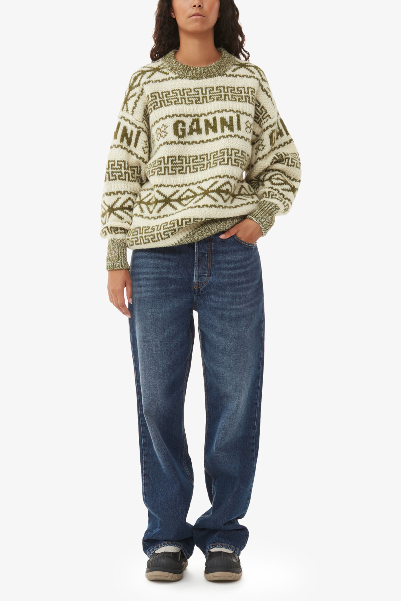 Wool Pullover, Organic Wool, in colour Avocado - 2 - GANNI