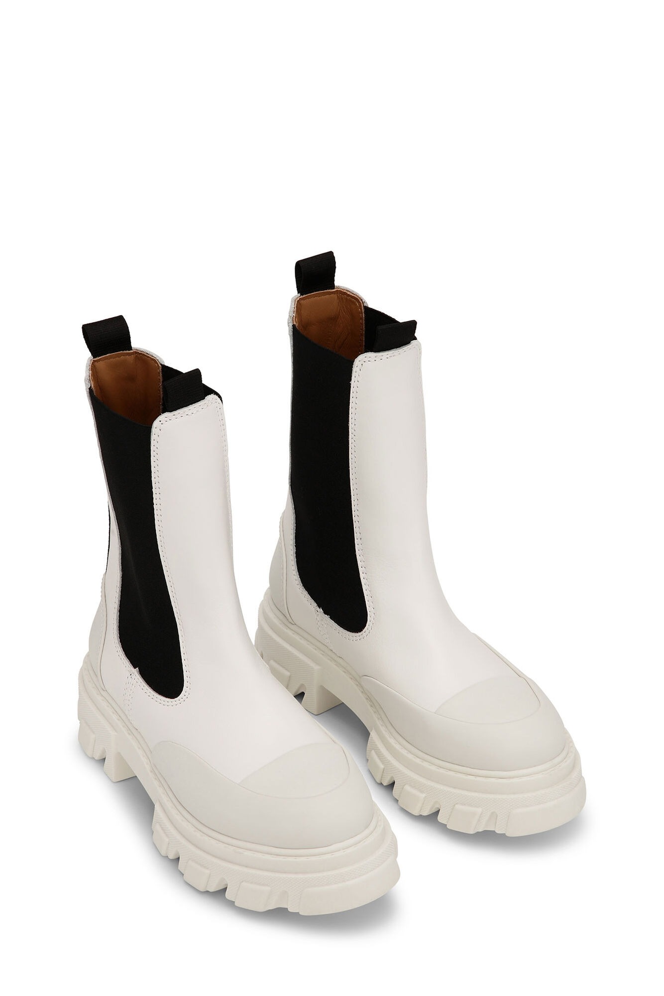 White Cleated Mid Chelsea Støvler, Calf Leather, in colour Egret - 3 - GANNI