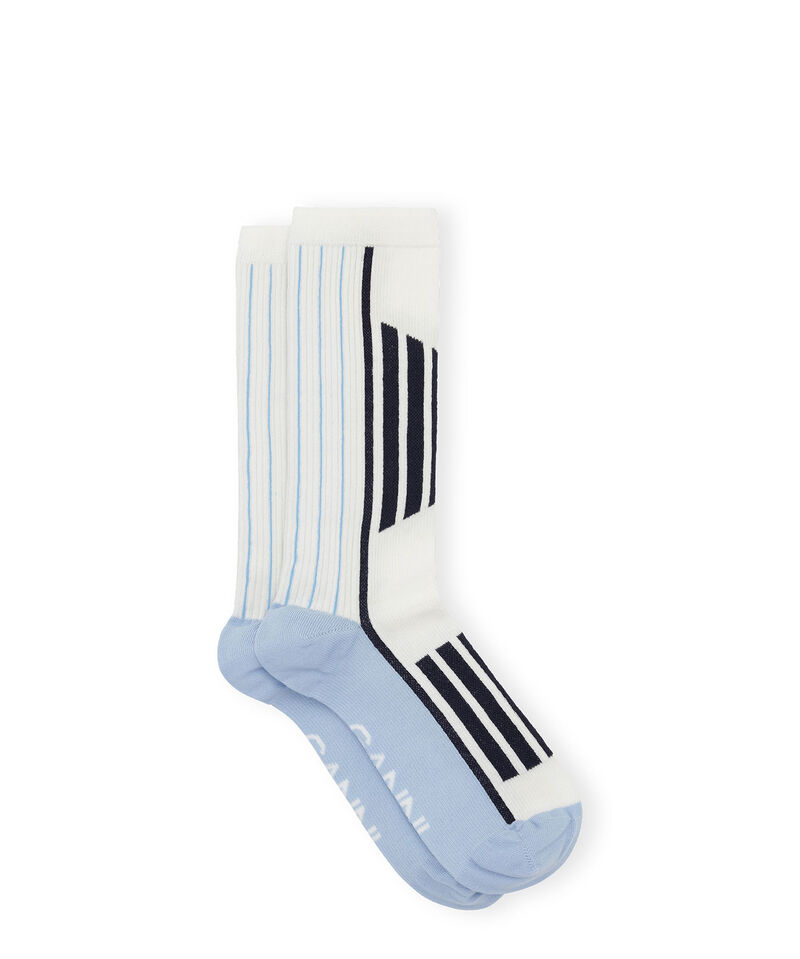 White/Blue Sporty Socks, Cotton, in colour Sky Captain - 1 - GANNI