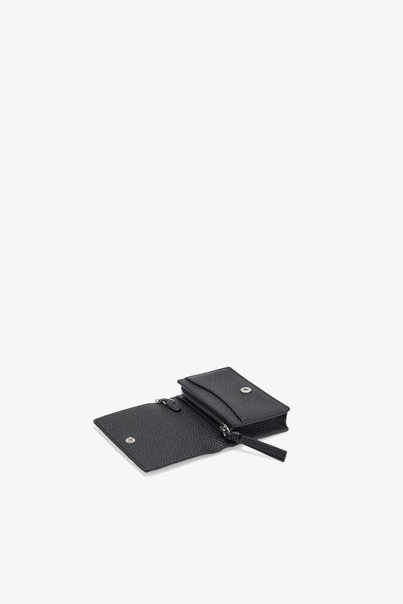 Card Holder With Flap in Grained Black, Recycled Polyester, in colour Black - 3 - GANNI