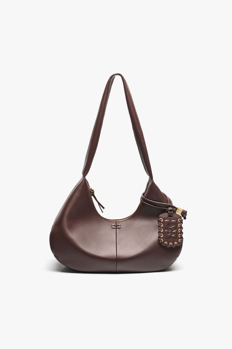 Brun medium Hobo taske, Recycled Leather, in colour Seal Brown - 1 - GANNI