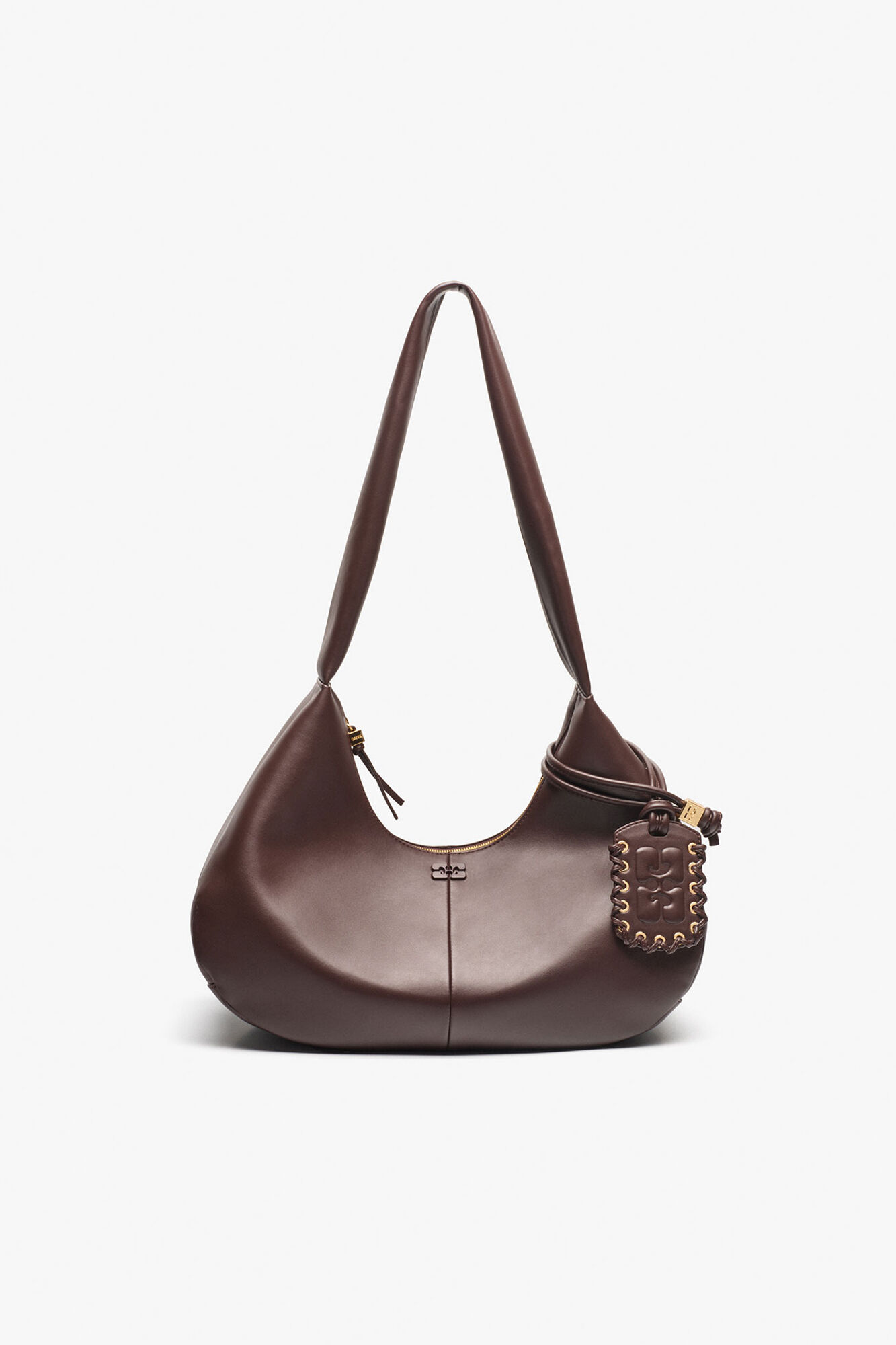 Brun medium Hobo taske, Recycled Leather, in colour Seal Brown - 1 - GANNI