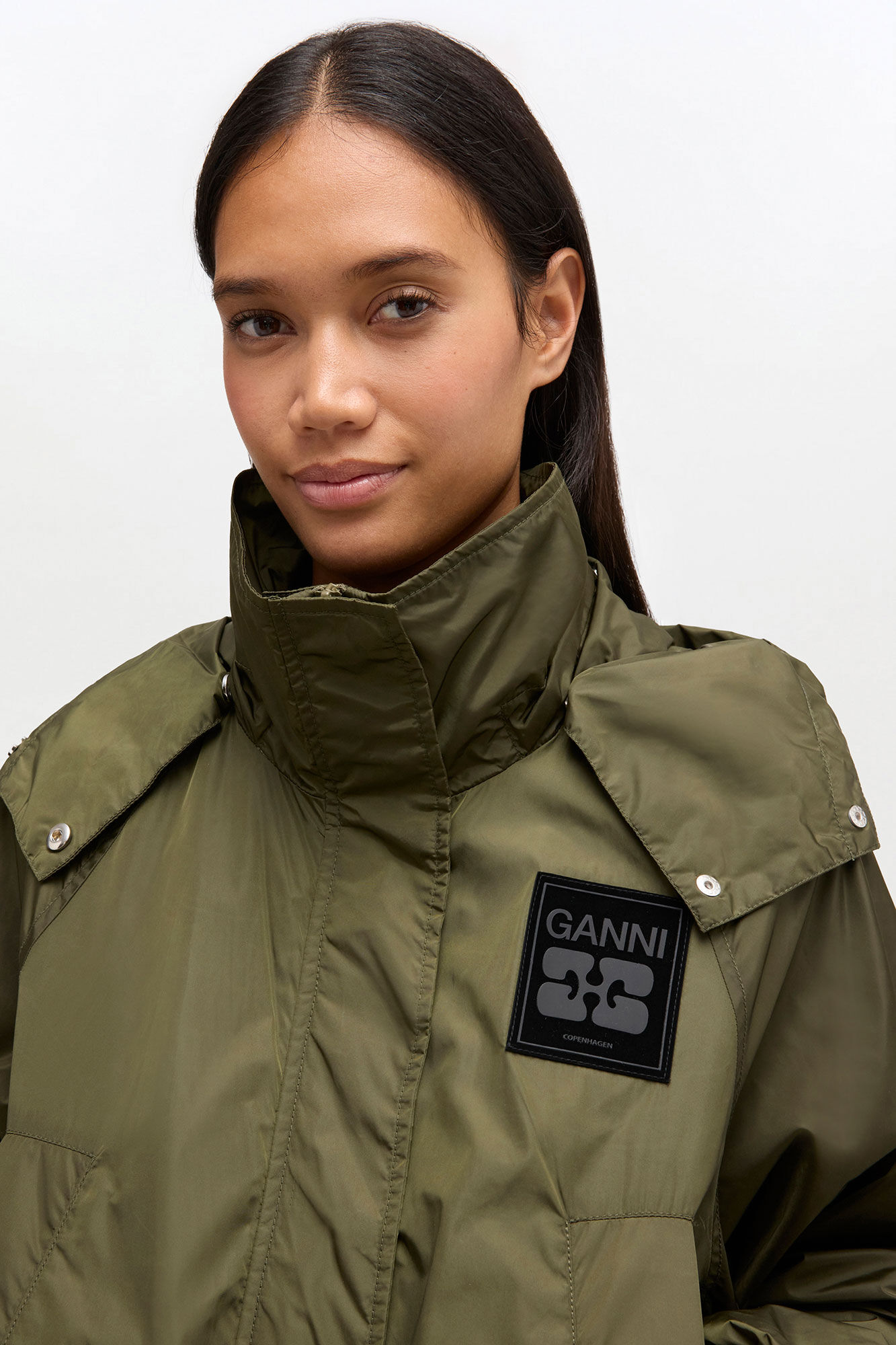 Nylon Parka Coat, in colour Kalamata - 3 - GANNI