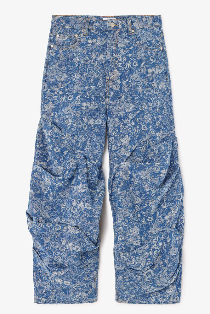 Blue Tapestry Draped Jeans, Mid Blue Stone