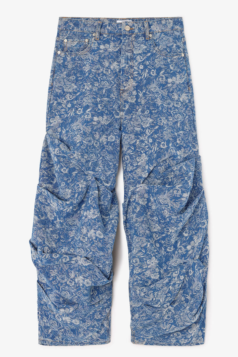 Blue Tapestry Draped Jeans, Cotton, in colour Mid Blue Stone - 1 - GANNI