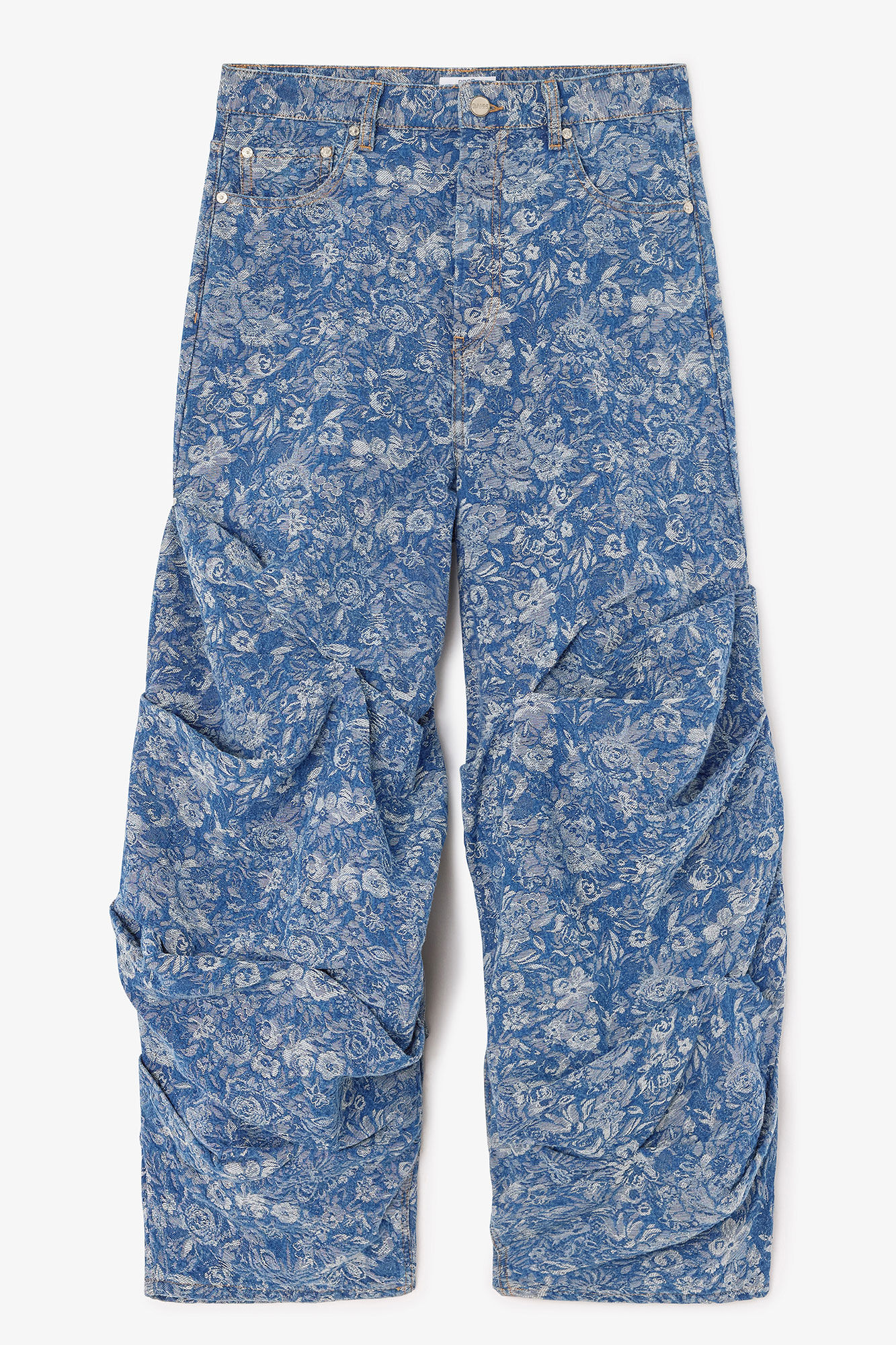 Blue Tapestry Draped Jeans, Cotton, in colour Mid Blue Stone - 1 - GANNI