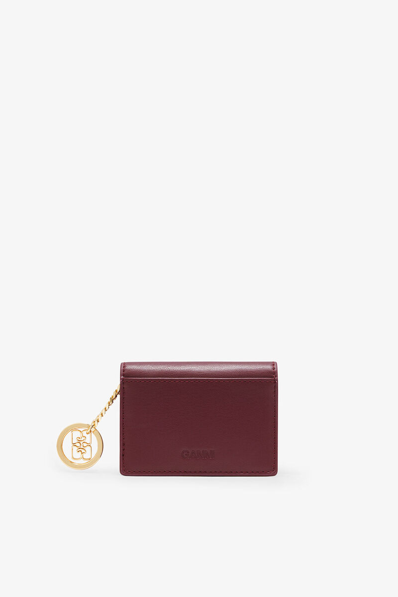 Bou Card Holder With Flap in Burgundy, in colour Burgundy - 2 - GANNI