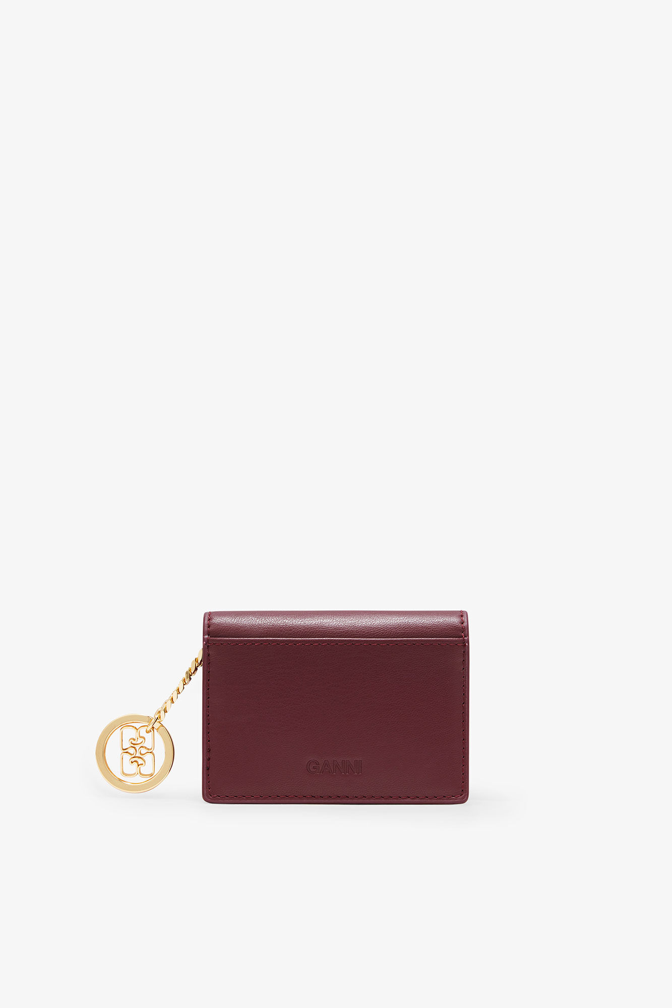 Bou Card Holder With Flap in Burgundy, in colour Burgundy - 2 - GANNI