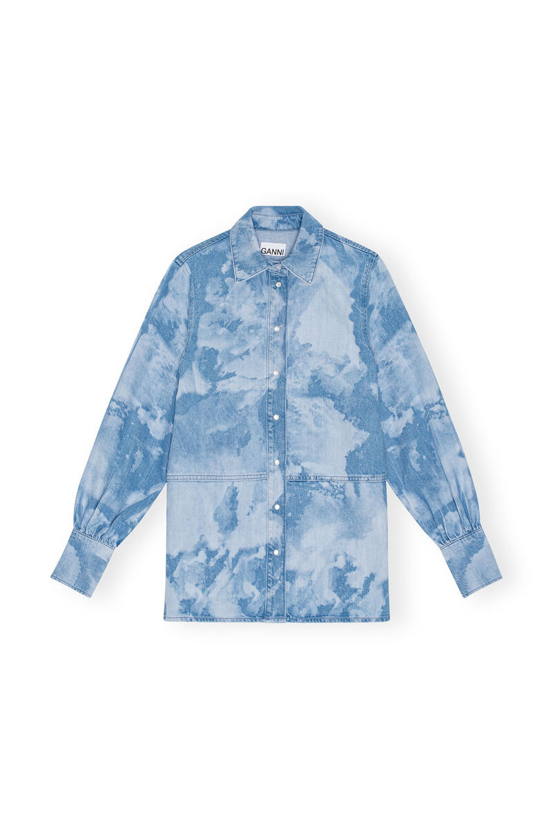 Blue Bleach Denim Hemd, Organic Cotton, in colour Light Blue Stone - 1 - GANNI