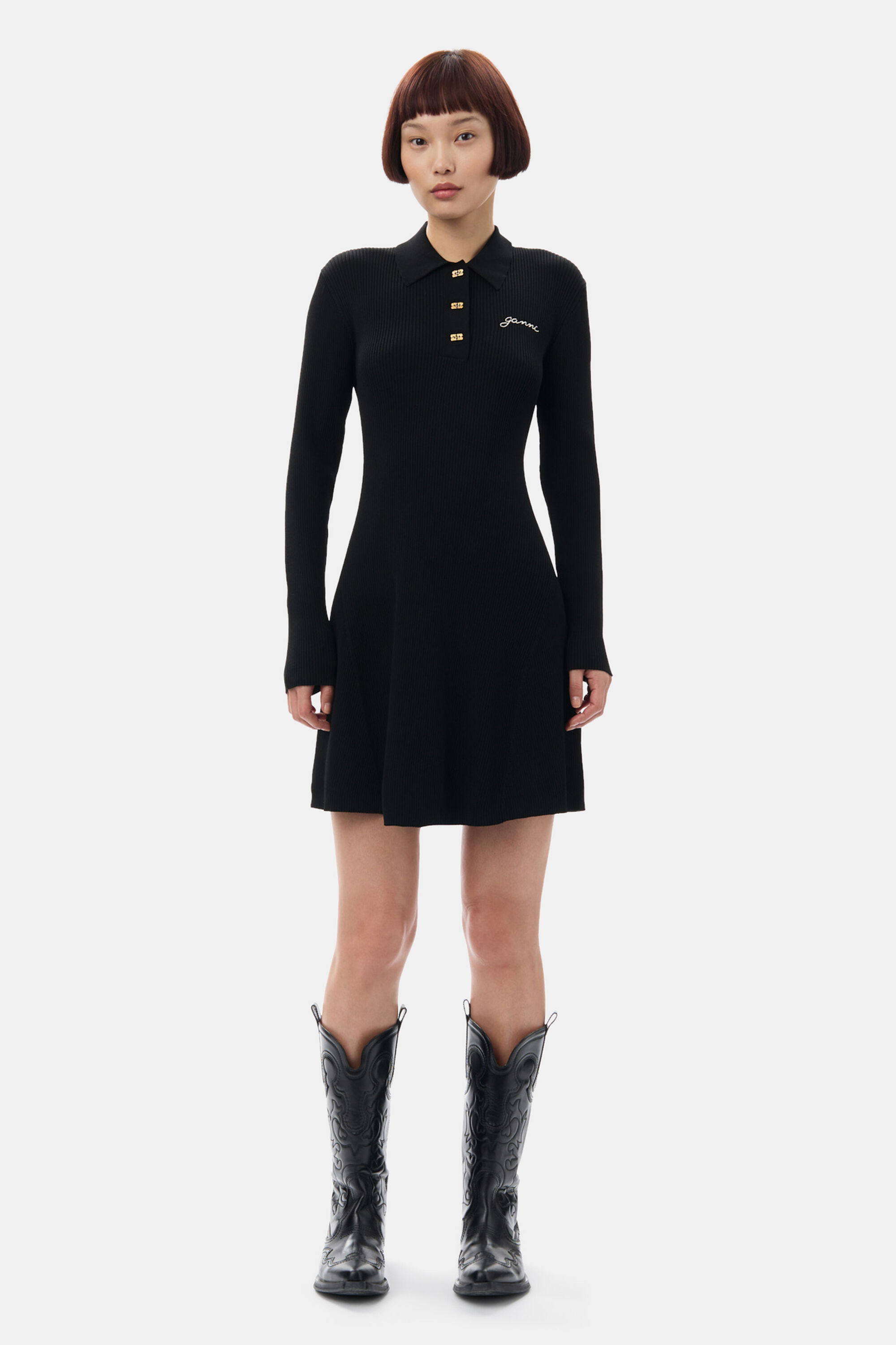 GANNI】K1559 Green Ribbed dress マキシワンピース（Black Black  