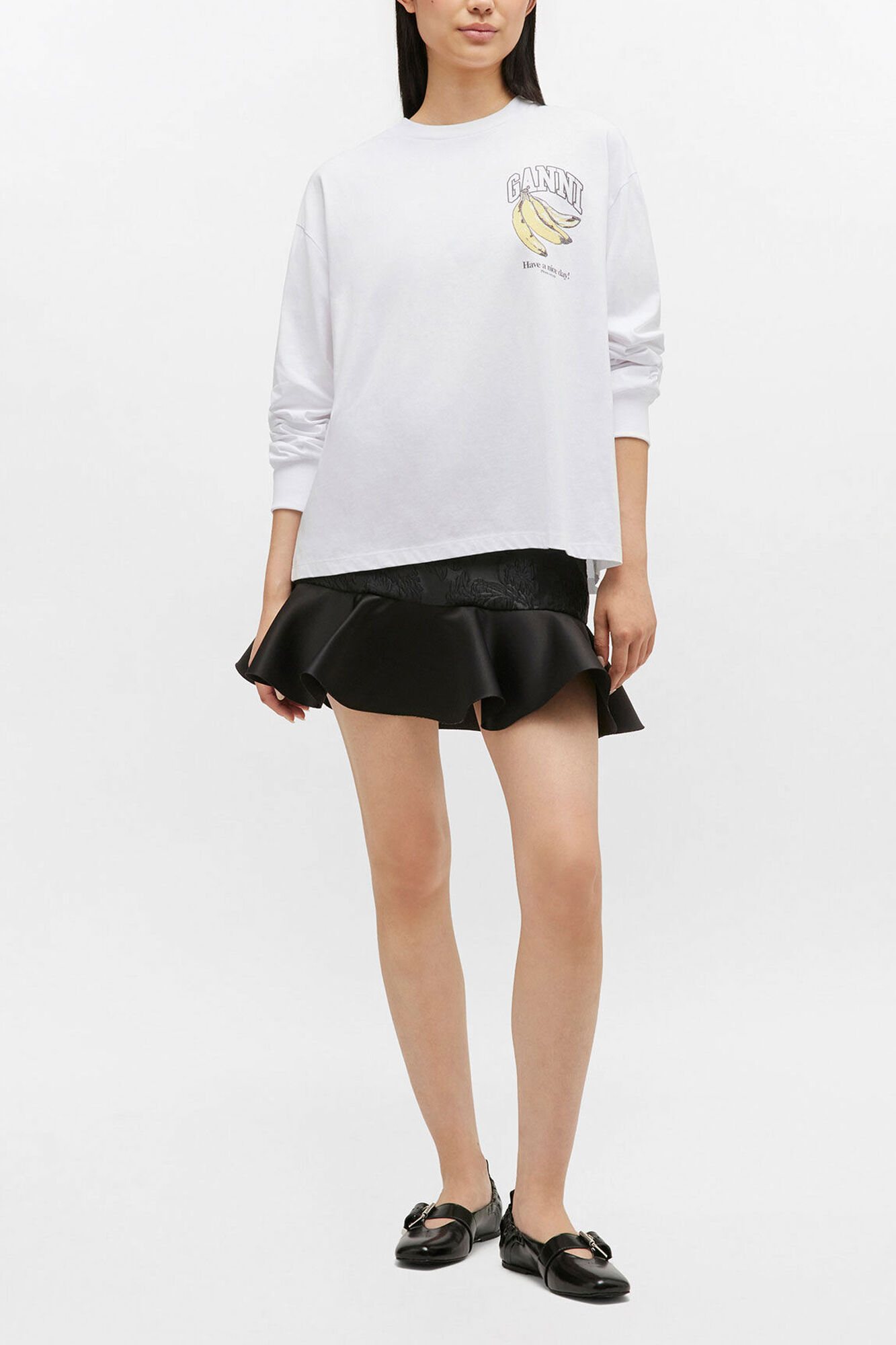 Long-sleeve Fruit T-shirt, Organic Cotton, in colour Bright White - 2 - GANNI