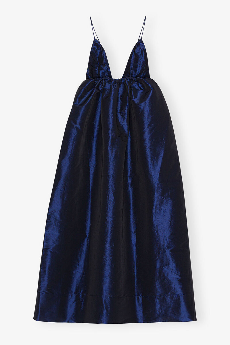 Blau glänzendes Taft-Trägerkleid, Polyester, in colour Sodalite Blue - 2 - GANNI