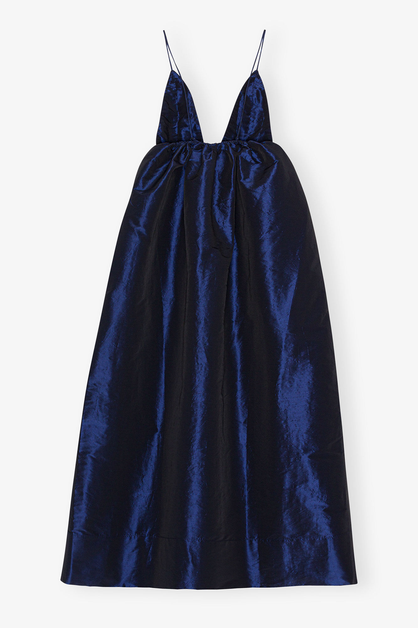 Blau glänzendes Taft-Trägerkleid, Polyester, in colour Sodalite Blue - 2 - GANNI
