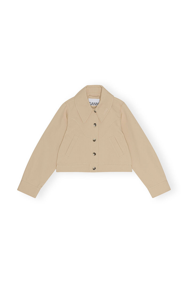Heavy Twill Short Jacket, Recycled Polyester, in colour Pale Khaki - 1 - GANNI