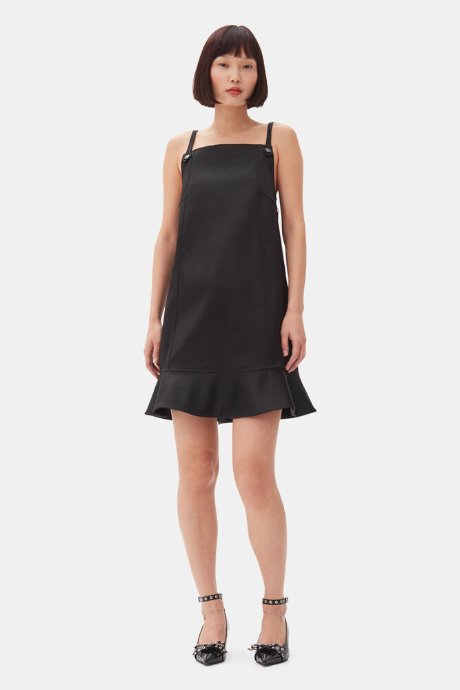 Black Duchesse Satin Mini Dress, Black