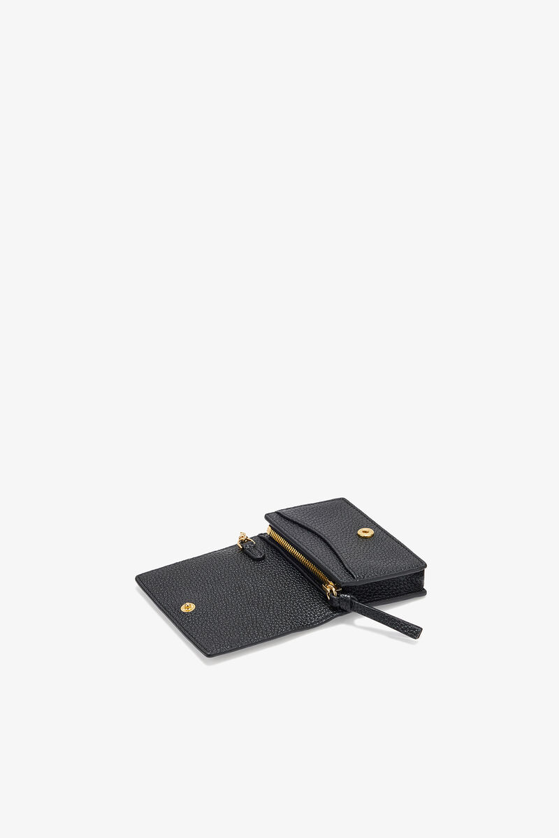 Card Holder With Flap in Grained Black with Gold, Recycled Polyester, in colour Black - 3 - GANNI